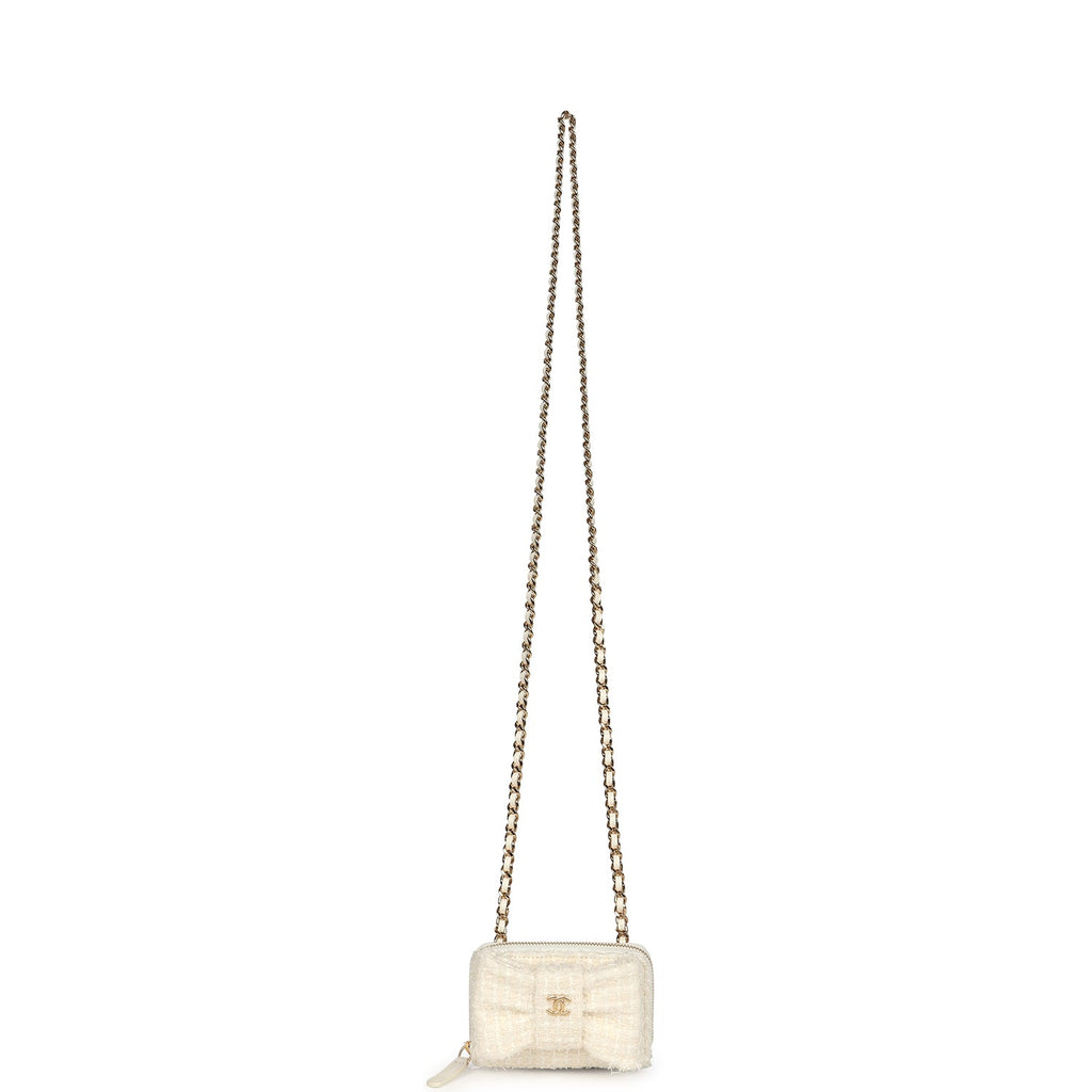 Chanel VIP Wallet on Chain WOC Bow White Tweed Gold Hardware