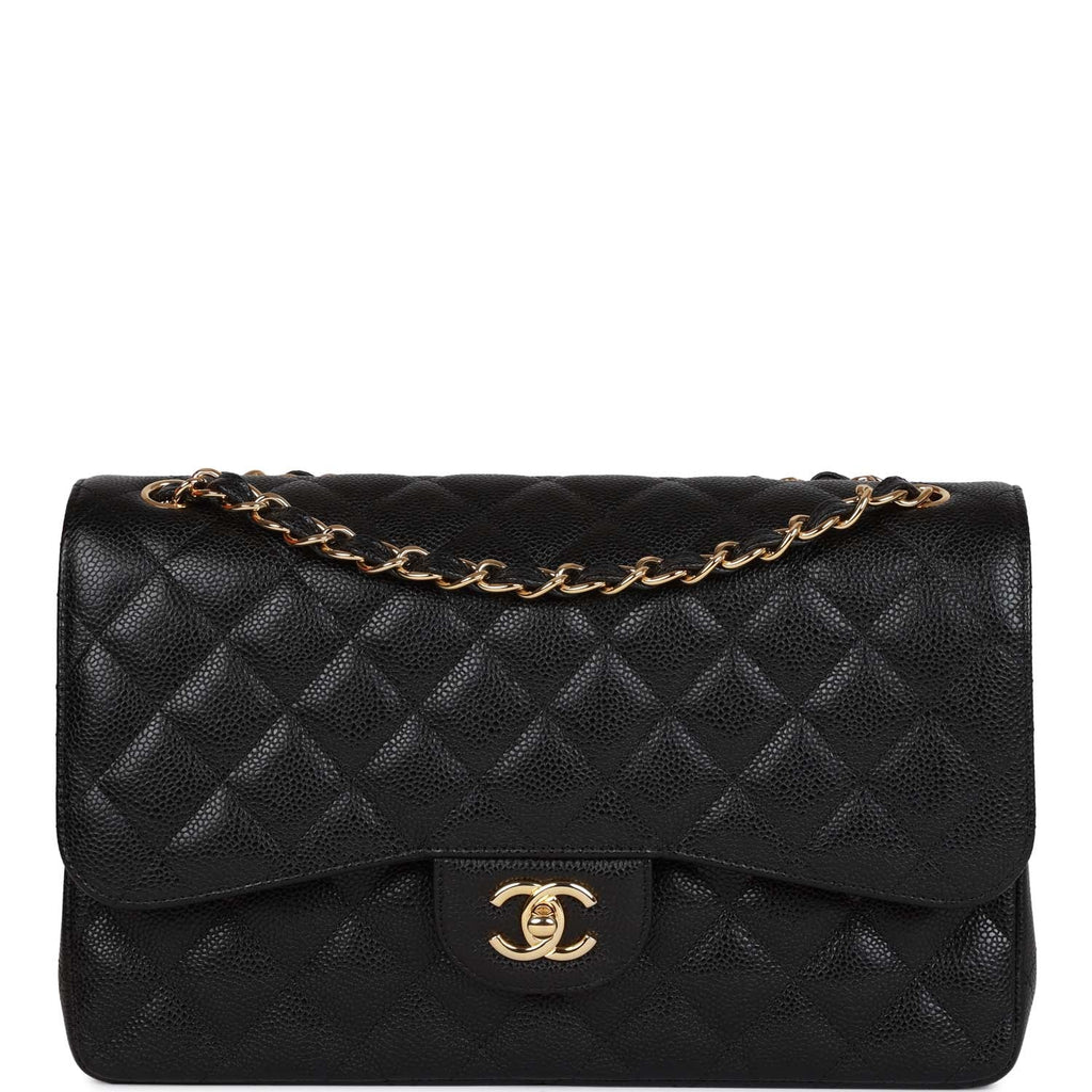 Pre-owned Chanel Jumbo Classic Double Flap Bag Black Caviar Gold Hardware