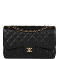 Pre-owned Chanel Jumbo Classic Double Flap Bag Black Caviar Gold Hardware