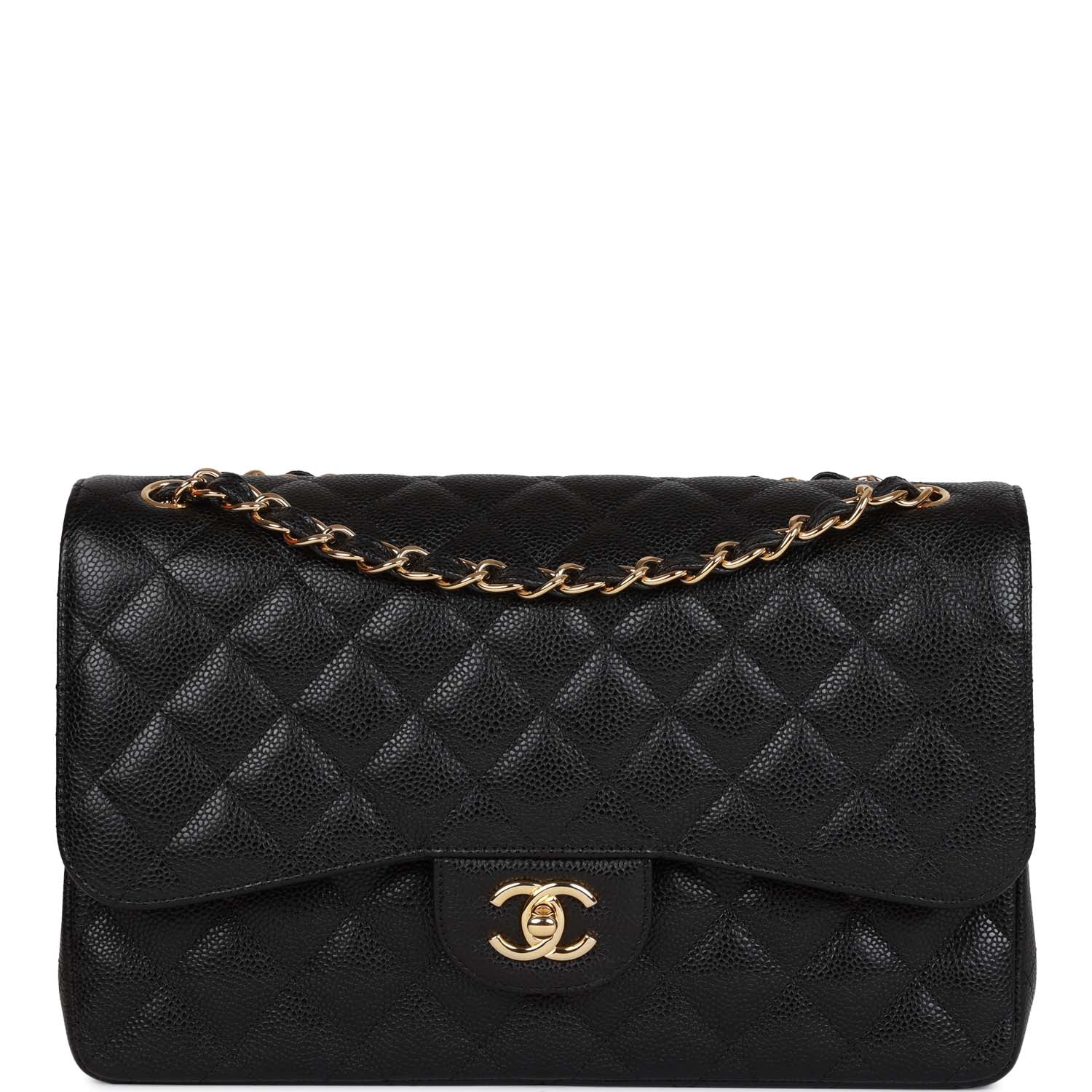 Pre-owned Chanel Jumbo Classic Double Flap Bag Black Caviar Gold Hardware
