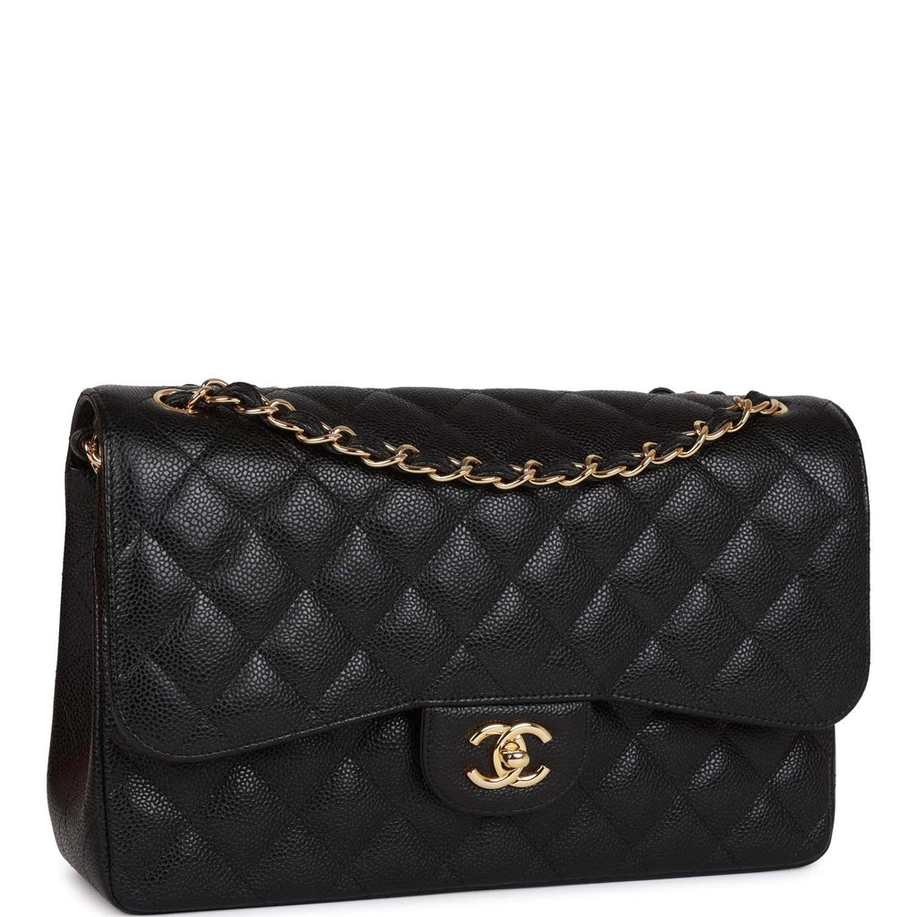 Pre-owned Chanel Jumbo Classic Double Flap Bag Black Caviar Gold Hardware