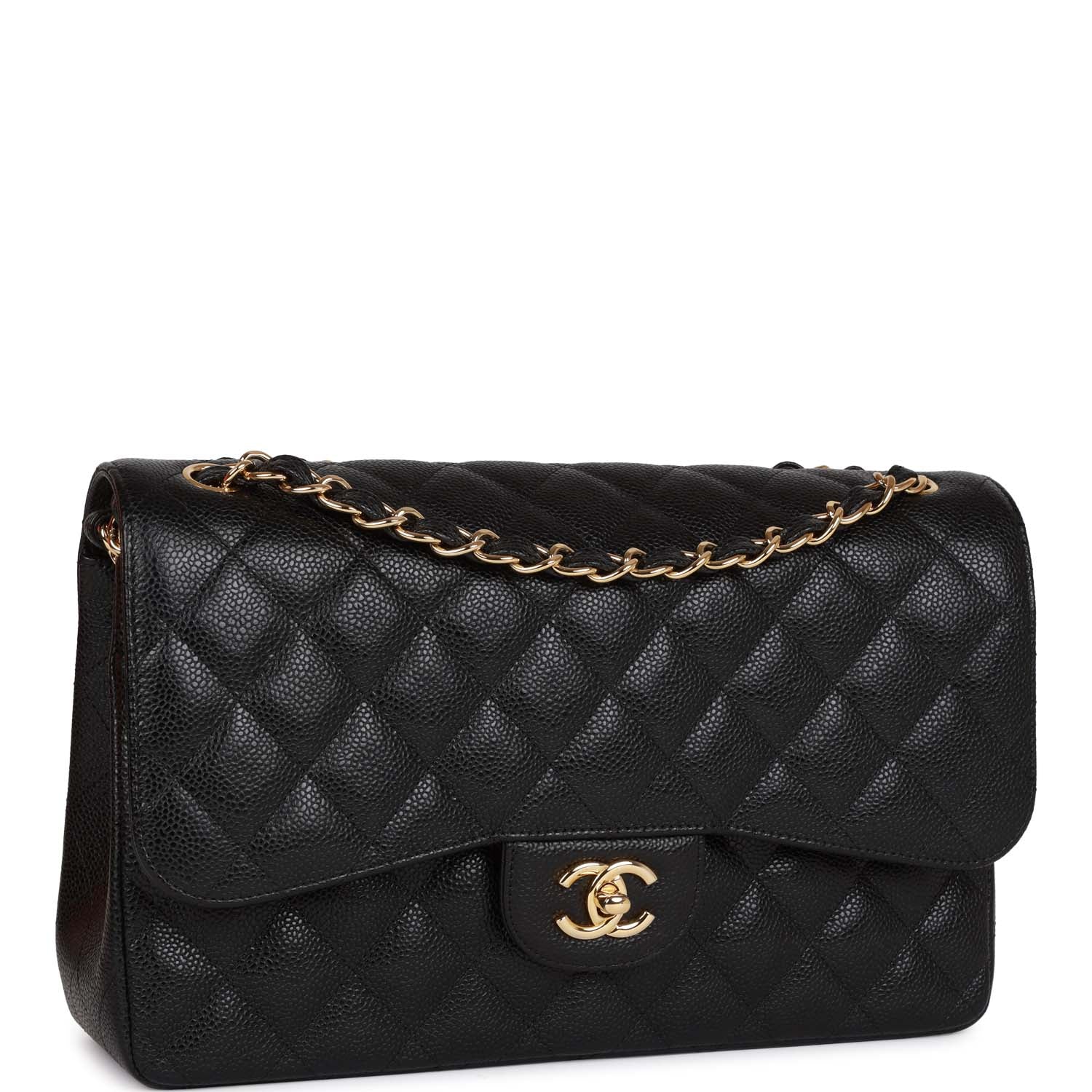 Pre-owned Chanel Jumbo Classic Double Flap Bag Black Caviar Gold Hardware