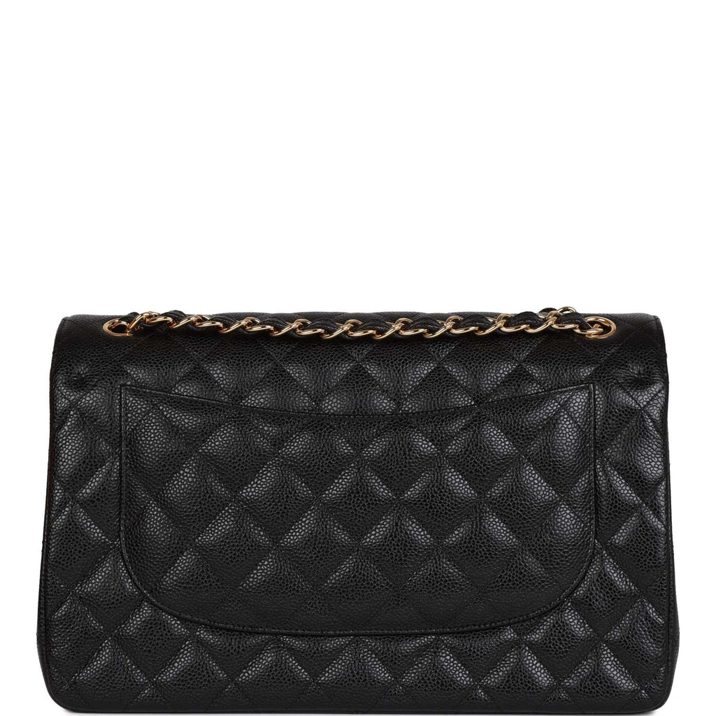 Pre-owned Chanel Jumbo Classic Double Flap Bag Black Caviar Gold Hardware