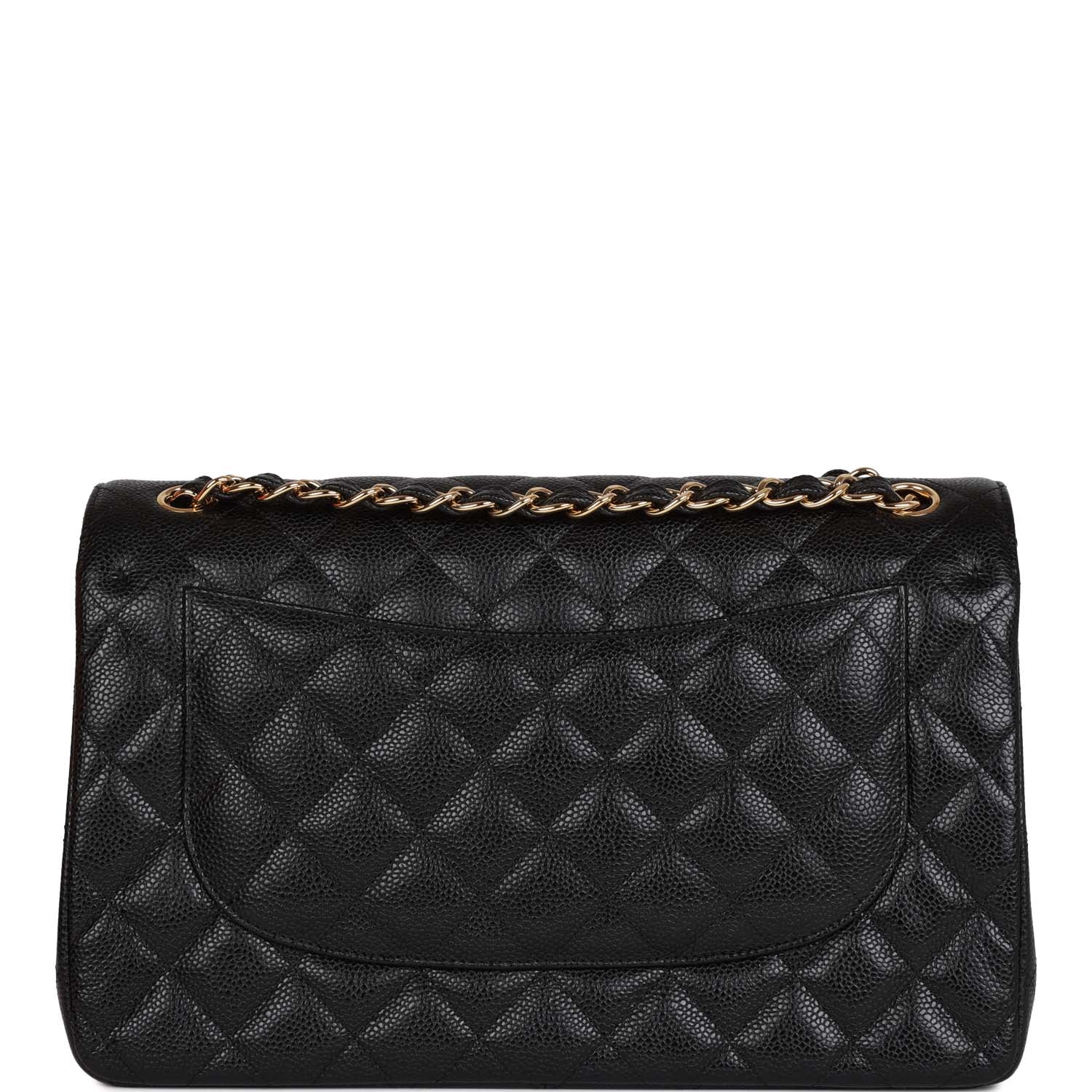 Pre-owned Chanel Jumbo Classic Double Flap Bag Black Caviar Gold Hardware