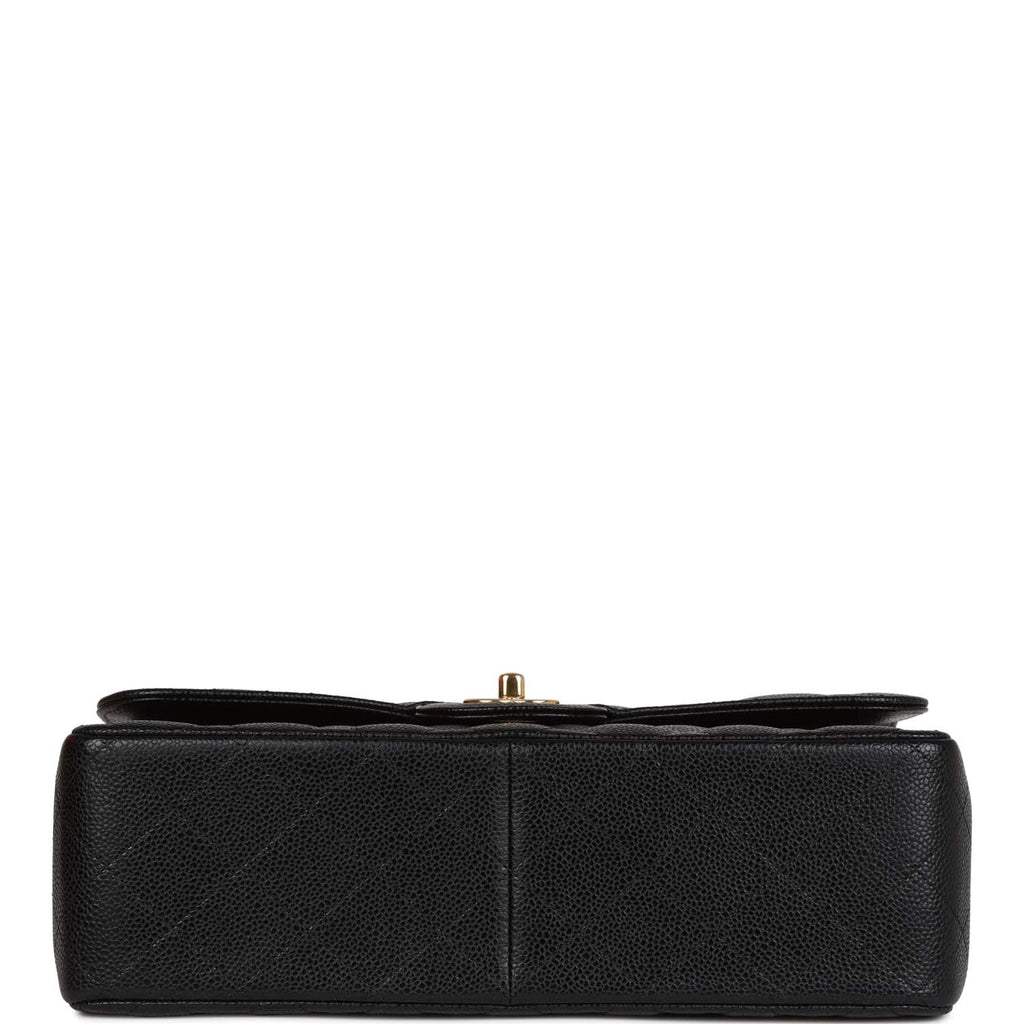 Pre-owned Chanel Jumbo Classic Double Flap Bag Black Caviar Gold Hardware