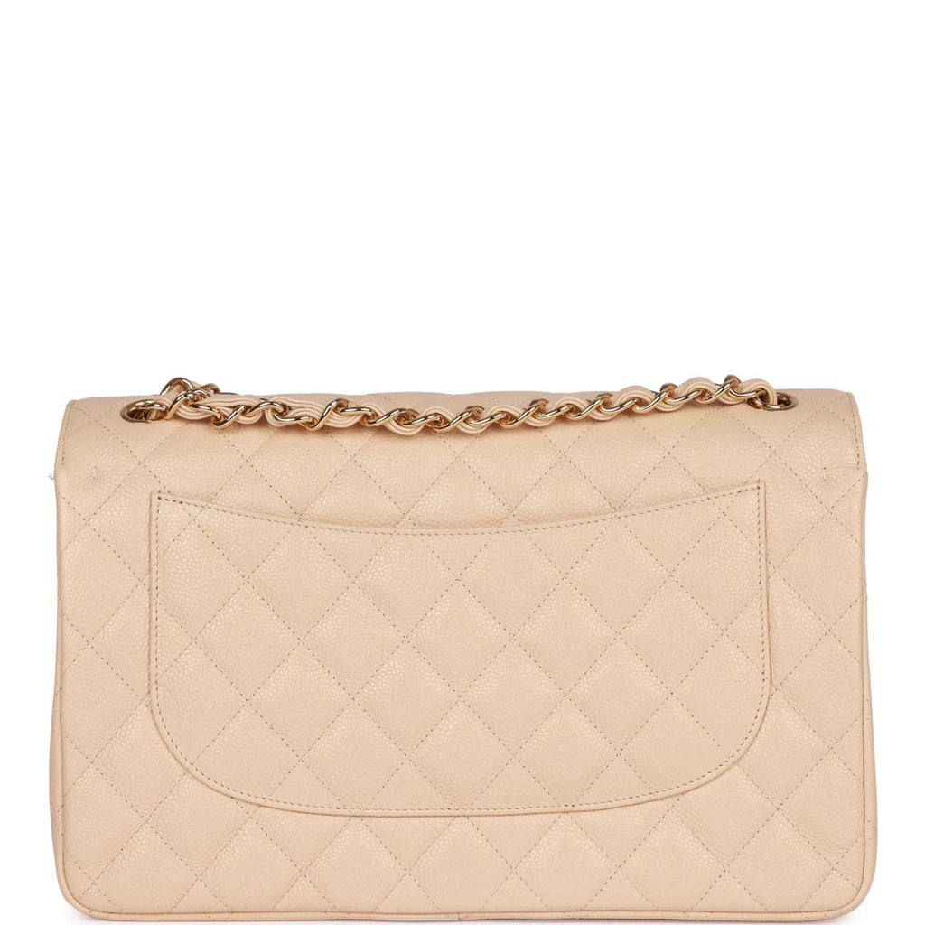 Pre-owned Chanel Jumbo Classic Double Flap Bag Beige Caviar Gold Hardware