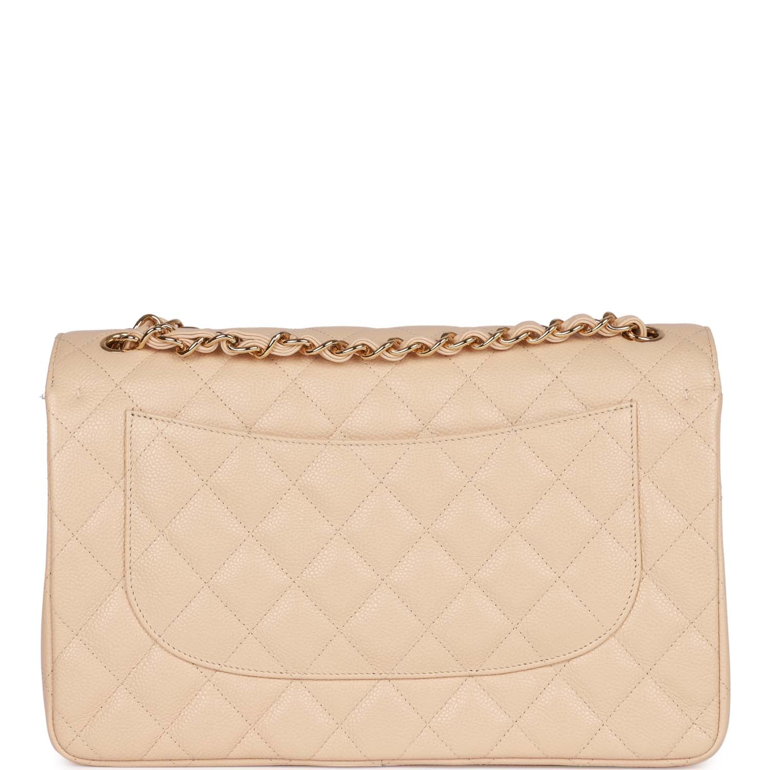 Pre-owned Chanel Jumbo Classic Double Flap Bag Beige Caviar Gold Hardware