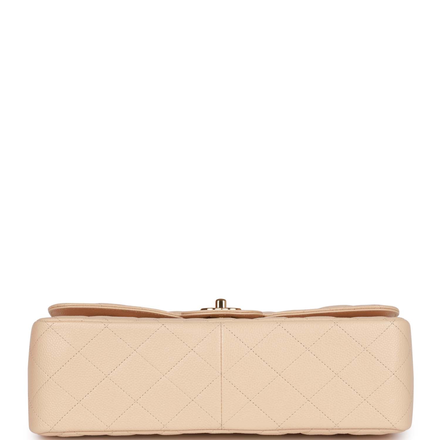 Pre-owned Chanel Jumbo Classic Double Flap Bag Beige Caviar Gold Hardware