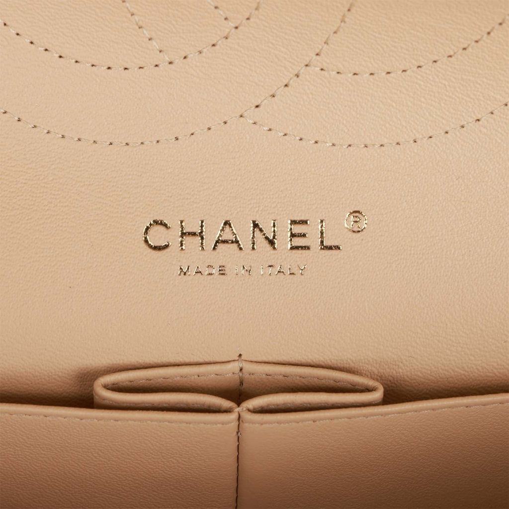 Pre-owned Chanel Jumbo Classic Double Flap Bag Beige Caviar Gold Hardware