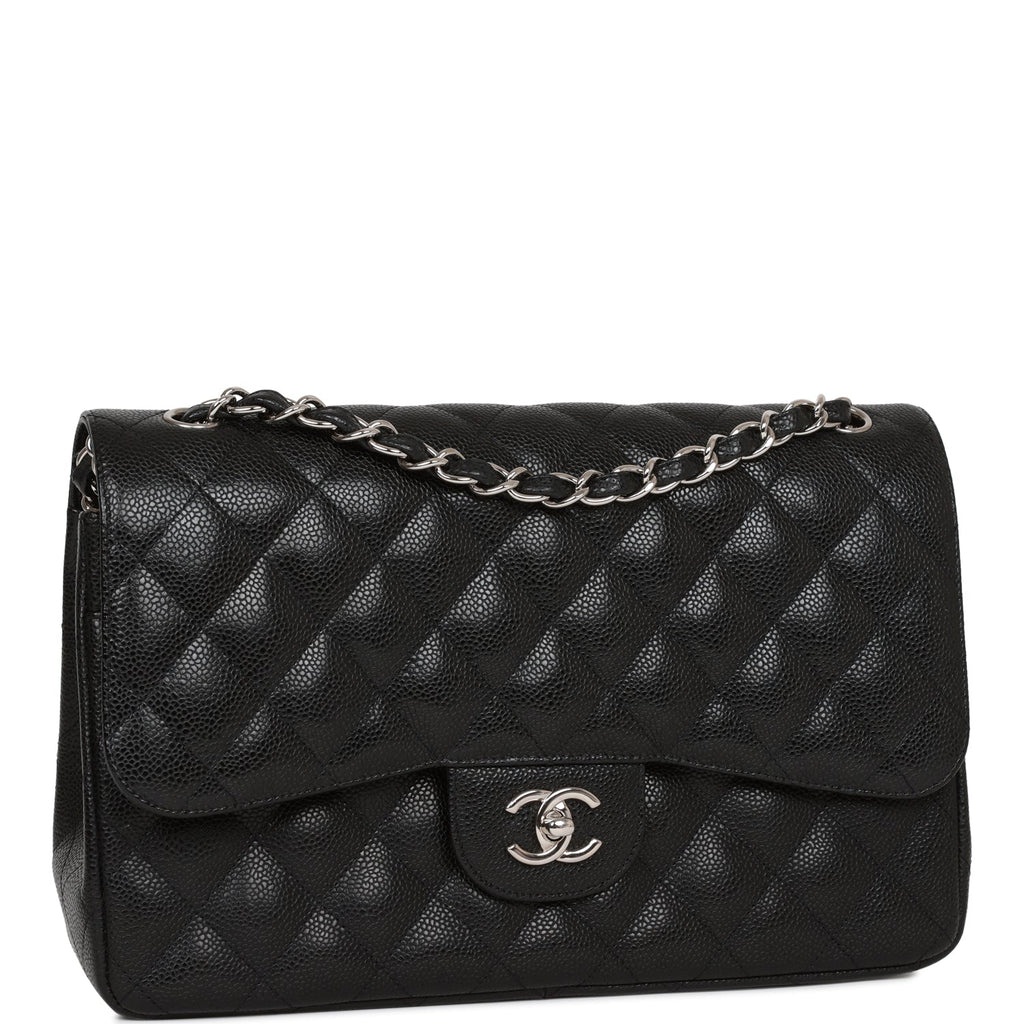 Pre-owned Chanel Jumbo Classic Double Flap Bag Black Caviar Silver Hardware