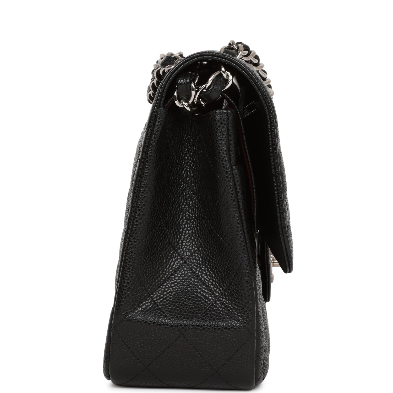 Pre-owned Chanel Jumbo Classic Double Flap Bag Black Caviar Silver Hardware