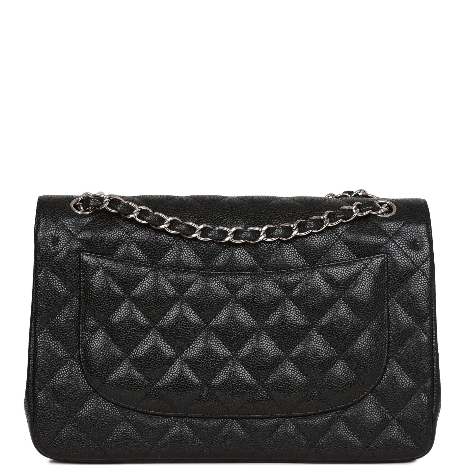 Pre-owned Chanel Jumbo Classic Double Flap Bag Black Caviar Silver Hardware