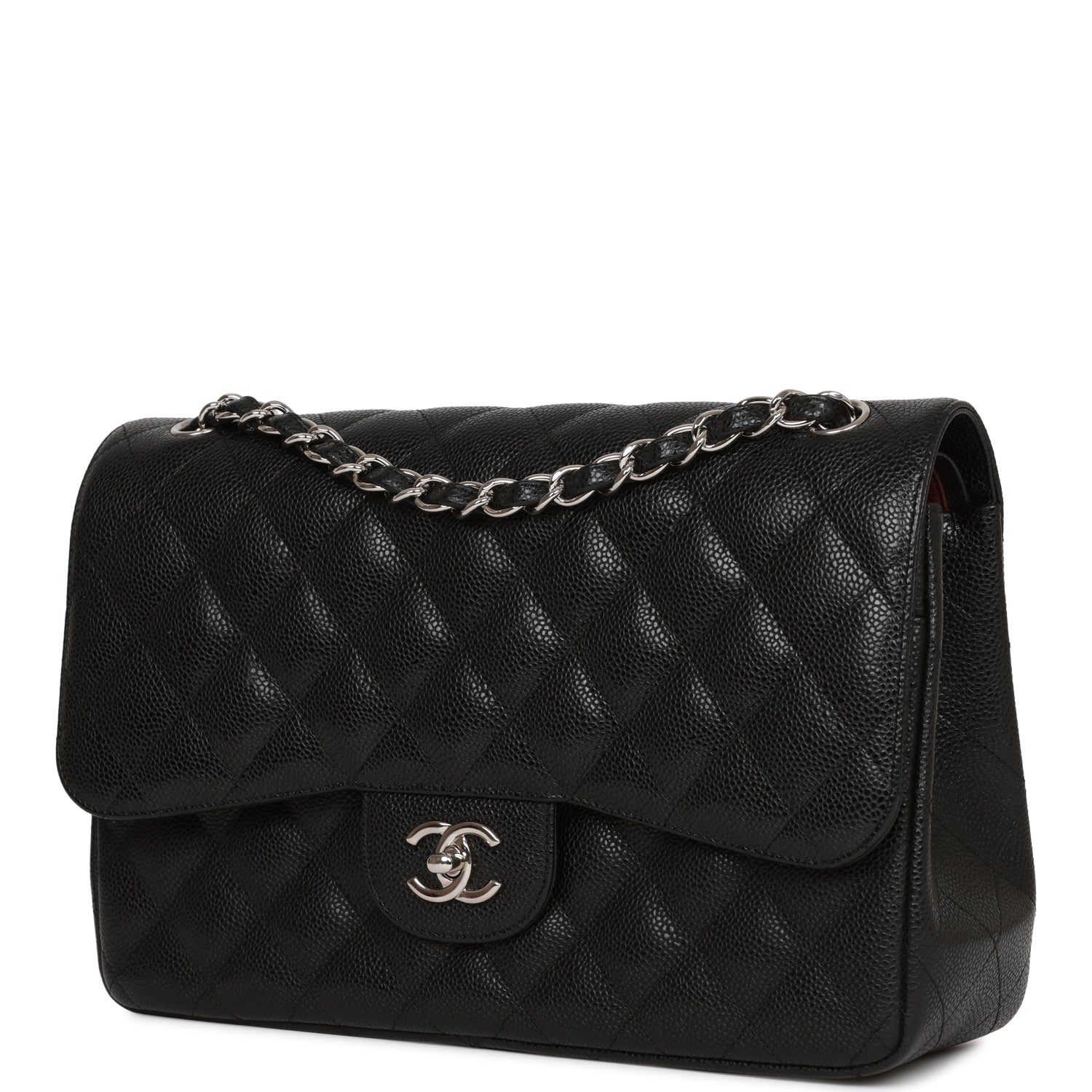 Pre-owned Chanel Jumbo Classic Double Flap Bag Black Caviar Silver Hardware