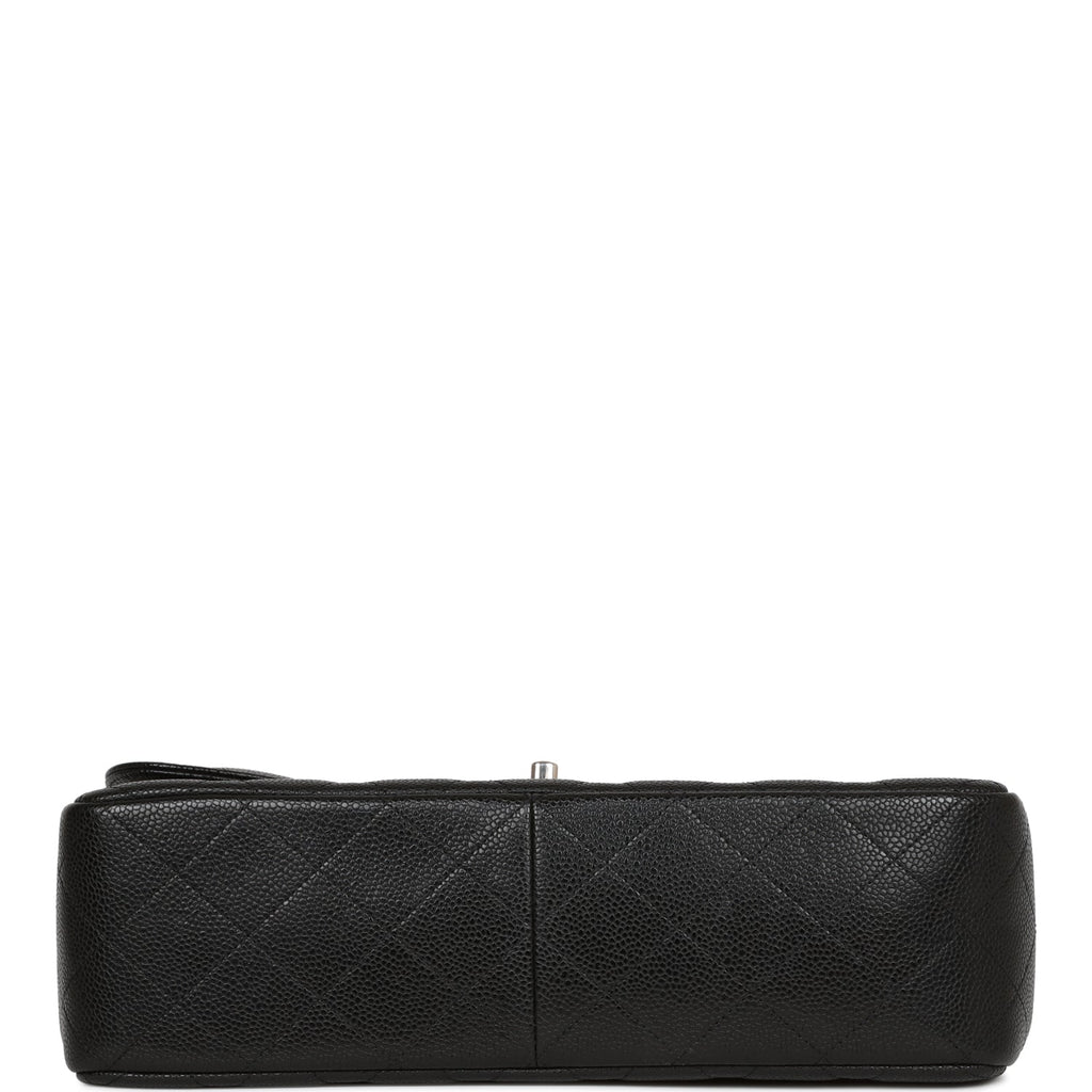 Pre-owned Chanel Jumbo Classic Double Flap Bag Black Caviar Silver Hardware