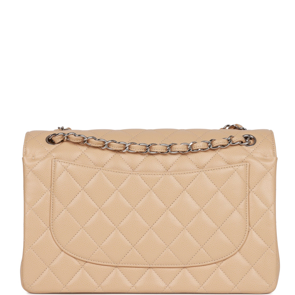 Chanel Jumbo Classic Double Flap Bag Beige Caviar Silver Hardware