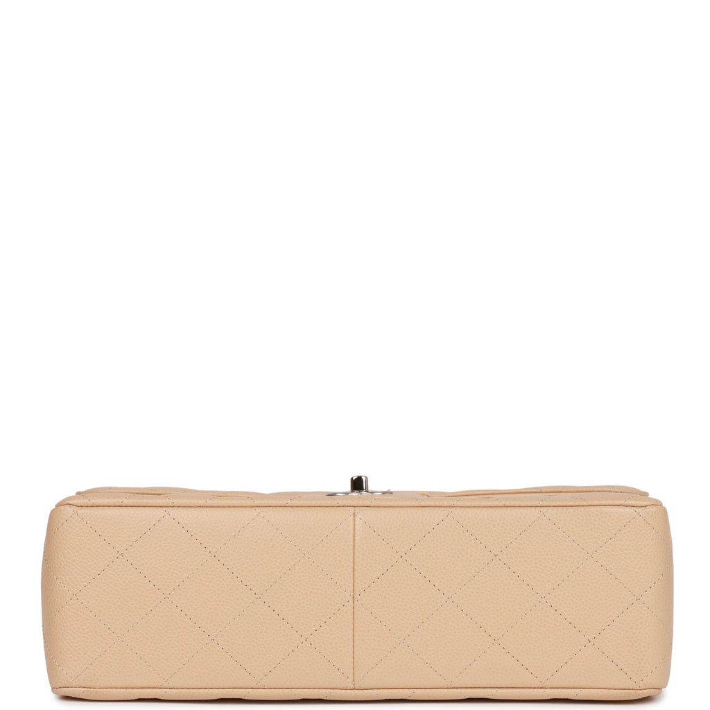 Chanel Jumbo Classic Double Flap Bag Beige Caviar Silver Hardware