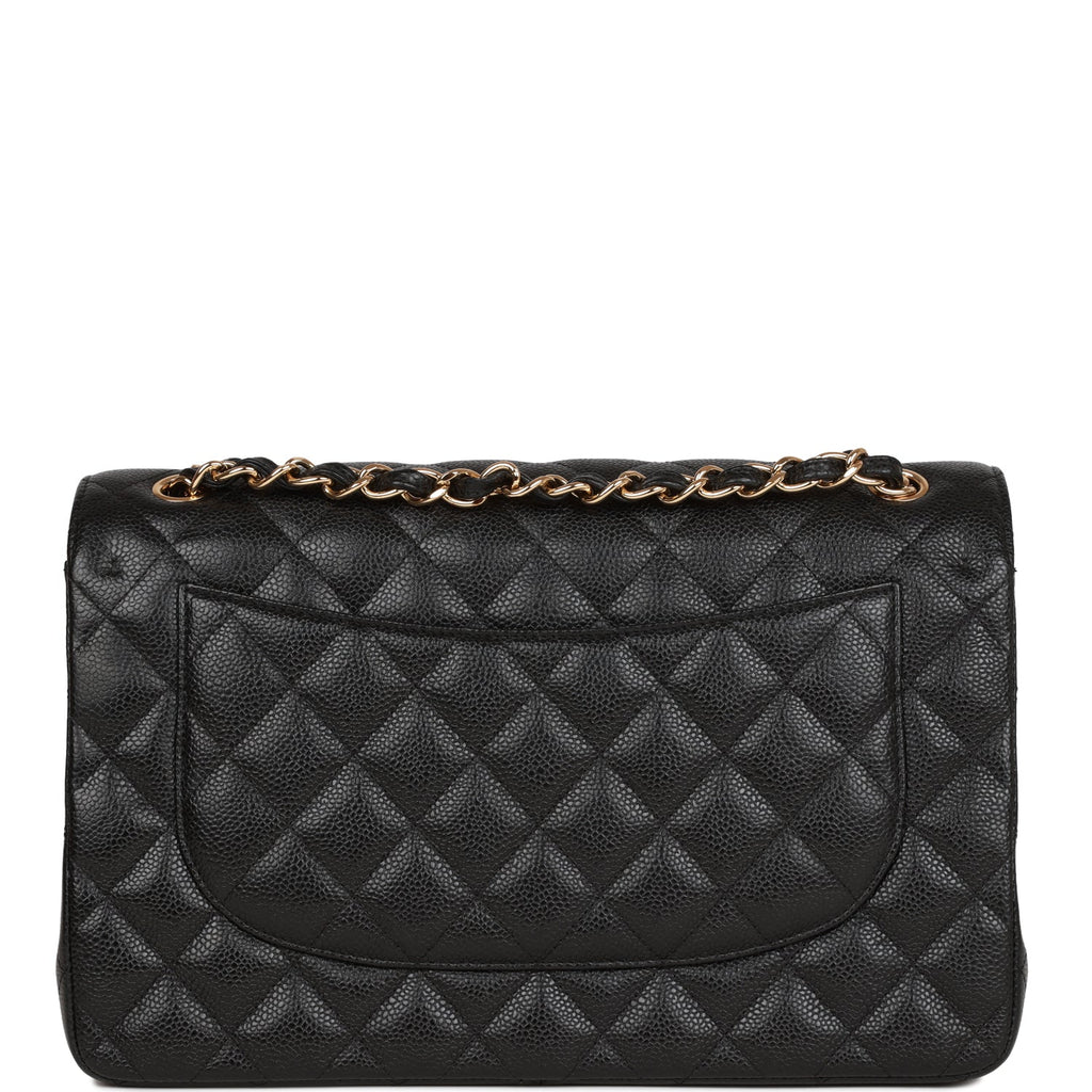 Pre-owned Chanel Jumbo Classic Double Flap Bag Black Caviar Gold Hardware