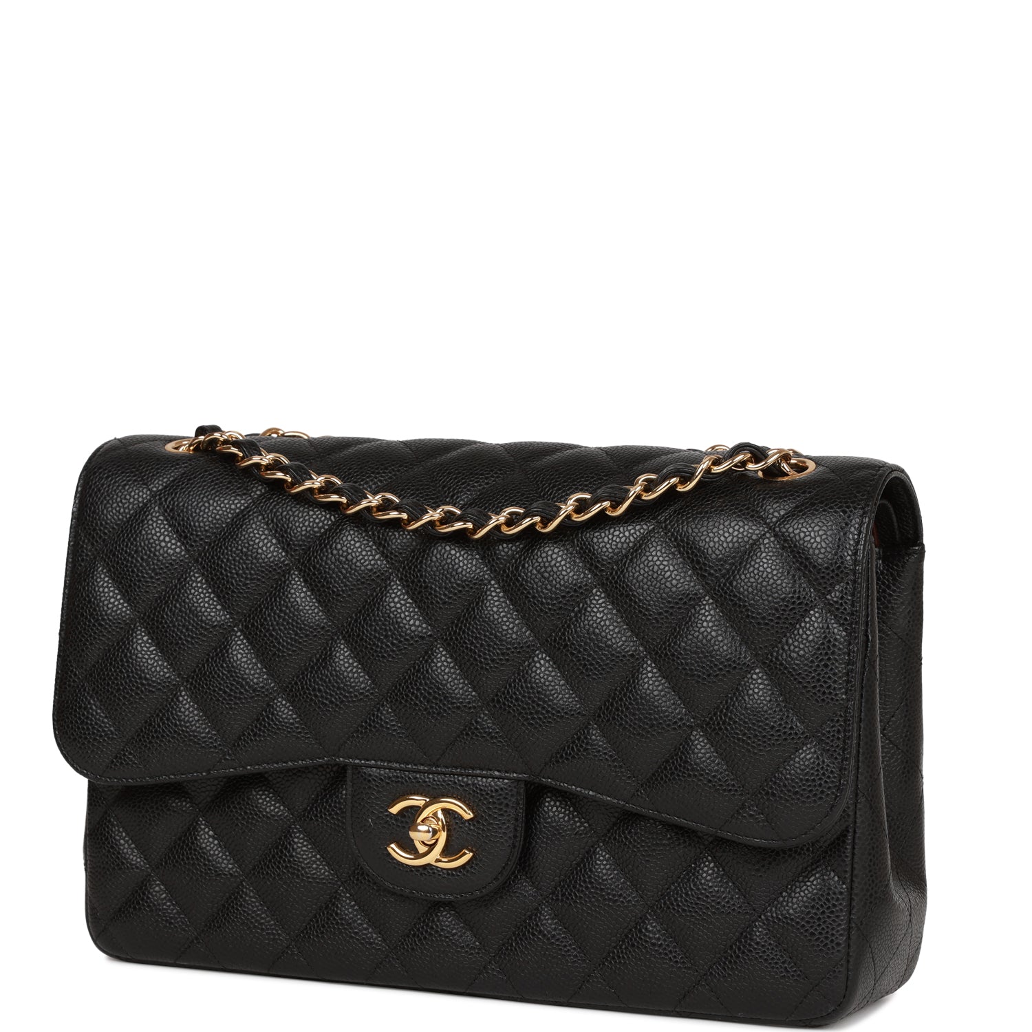 Pre-owned Chanel Jumbo Classic Double Flap Bag Black Caviar Gold Hardware
