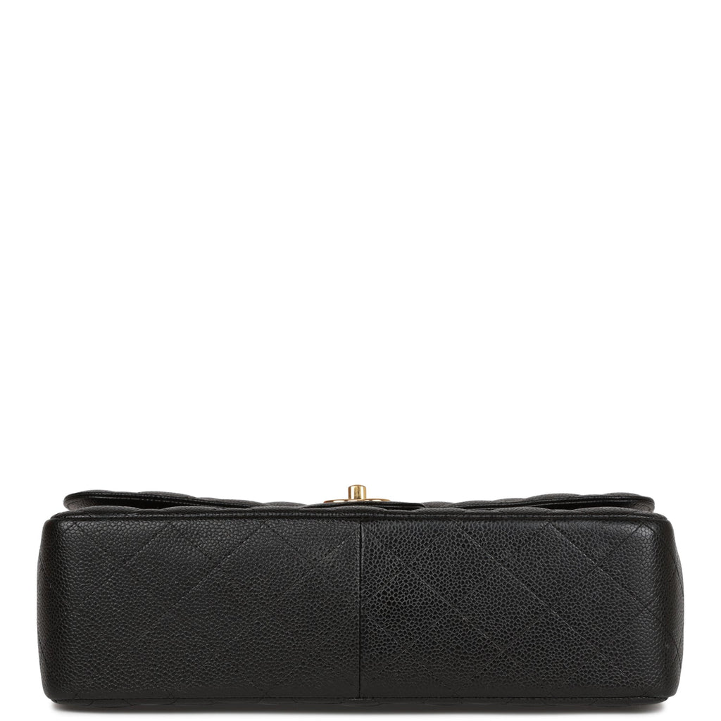 Pre-owned Chanel Jumbo Classic Double Flap Bag Black Caviar Gold Hardware