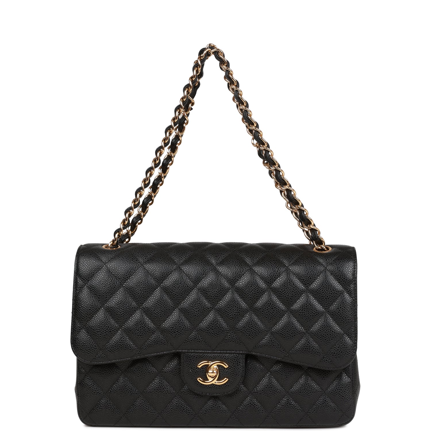 Pre-owned Chanel Jumbo Classic Double Flap Bag Black Caviar Gold Hardware