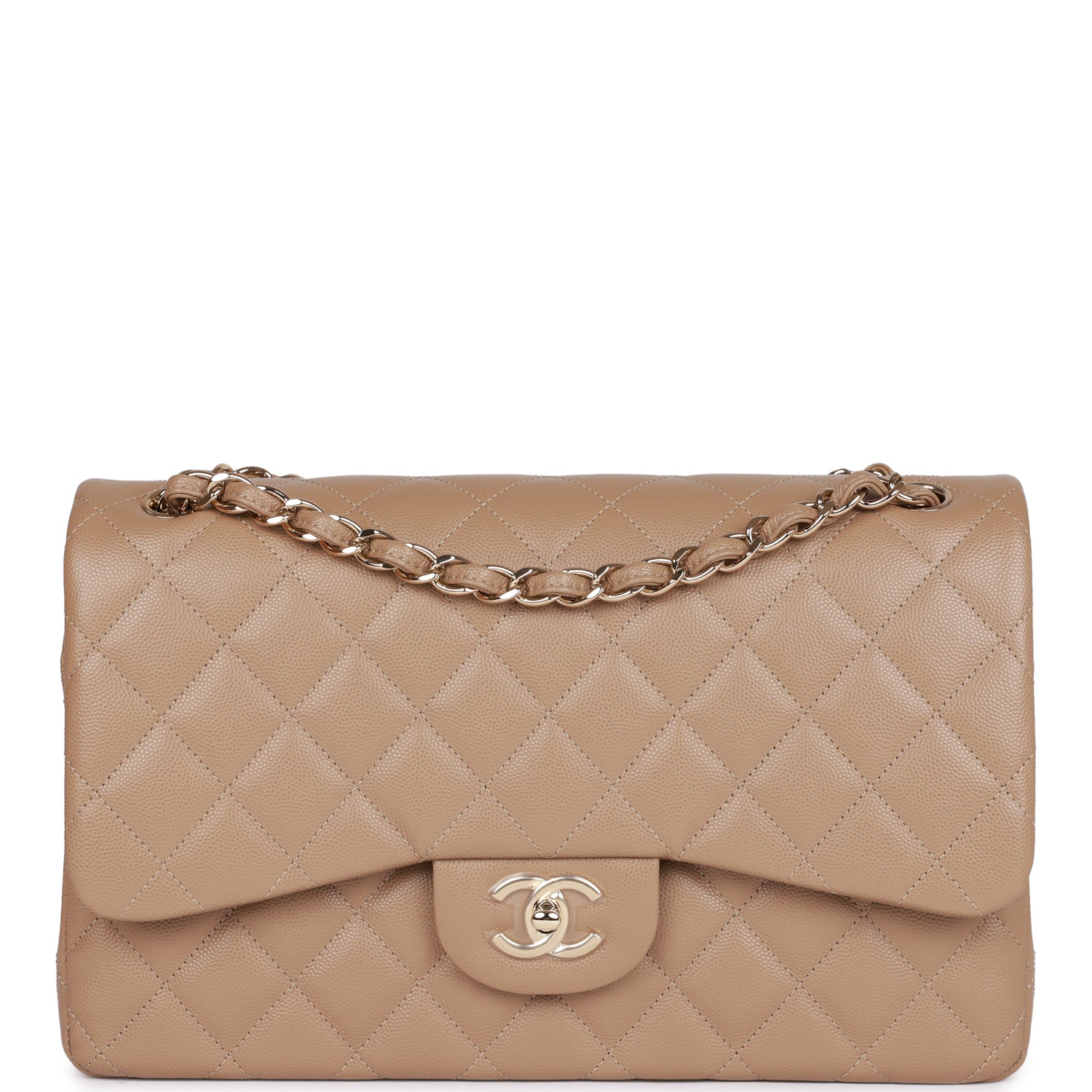 Chanel Jumbo Classic Double Flap Bag Dark Beige Caviar Gold Hardware