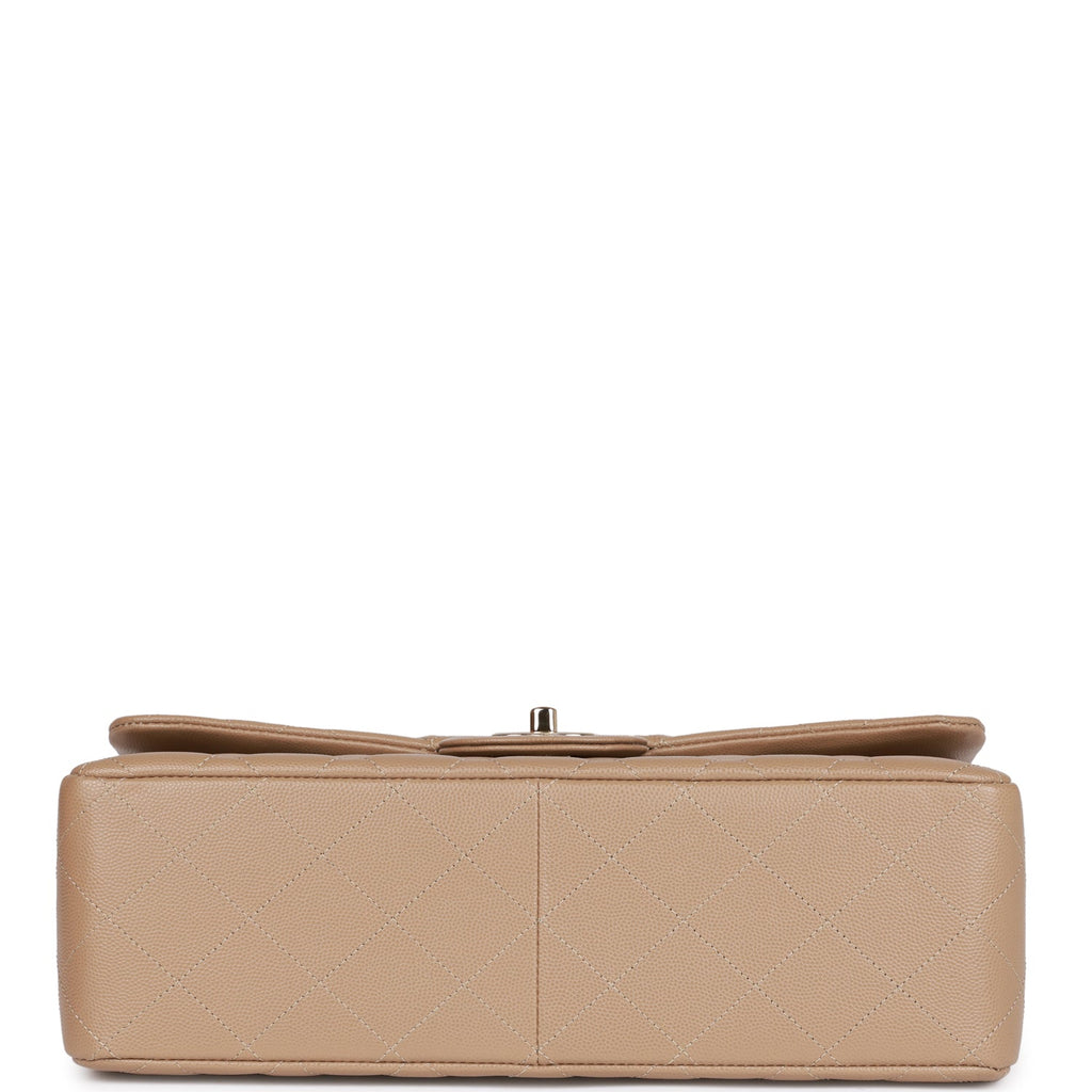 Chanel Jumbo Classic Double Flap Bag Dark Beige Caviar Gold Hardware