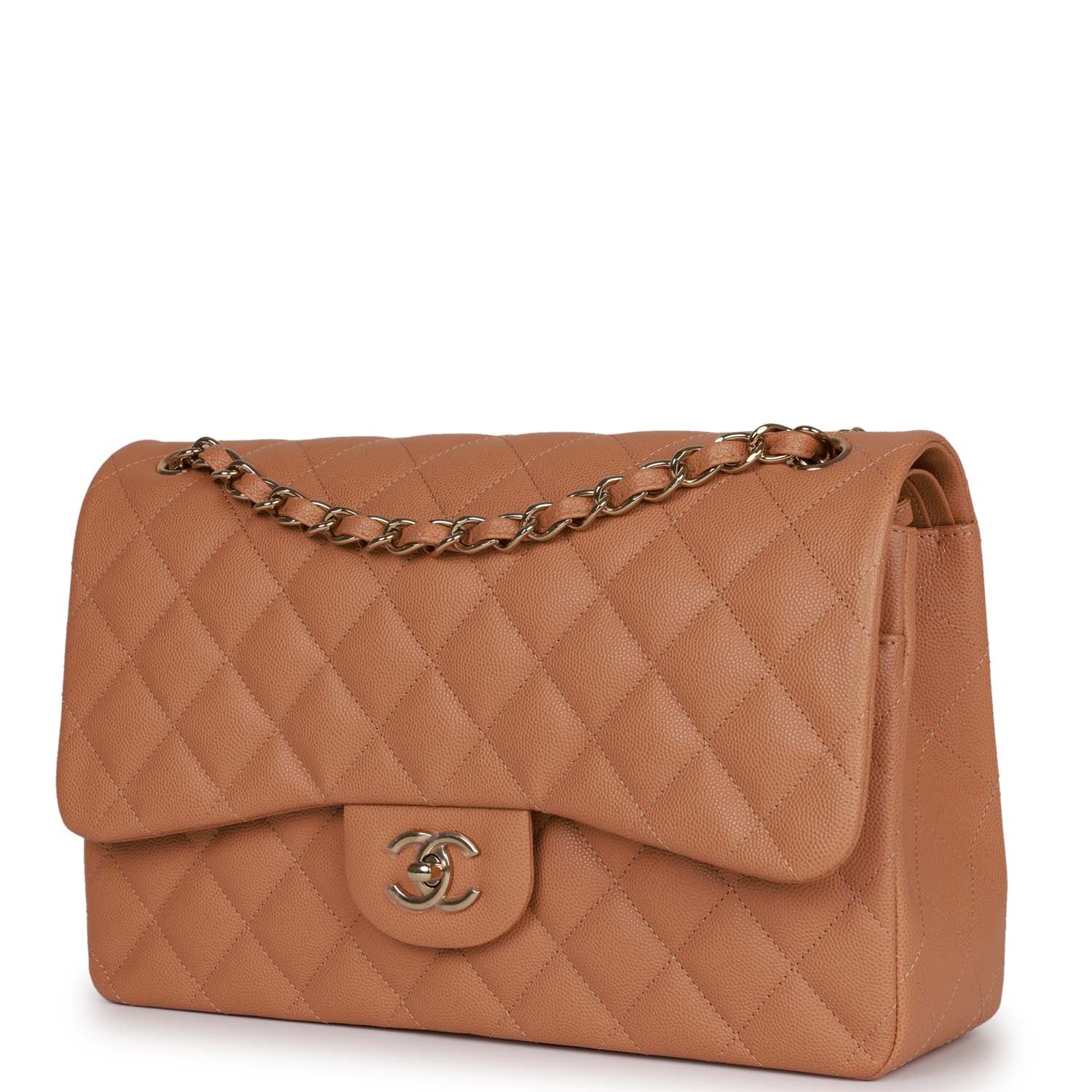 Chanel Jumbo Classic Double Flap Bag Dark Beige Caviar Gold Hardware