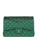 Pre-owned Chanel Jumbo Classic Double Flap Bag Emerald Green Caviar Light Gold Hardware