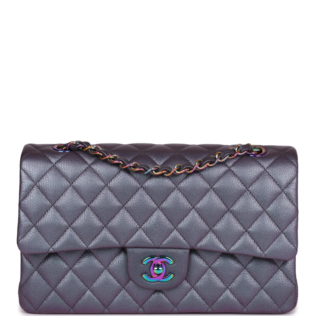 Pre-owned Chanel Medium Classic Double Flap Bag Iridescent Purple Mermaid Goatskin Rainbow Hardware