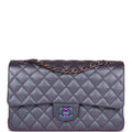 Pre-owned Chanel Medium Classic Double Flap Bag Iridescent Purple Mermaid Goatskin Rainbow Hardware