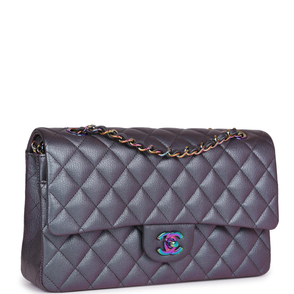 Pre-owned Chanel Medium Classic Double Flap Bag Iridescent Purple Mermaid Goatskin Rainbow Hardware