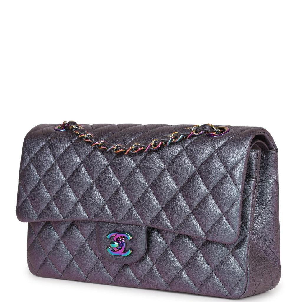 Pre-owned Chanel Medium Classic Double Flap Bag Iridescent Purple Mermaid Goatskin Rainbow Hardware