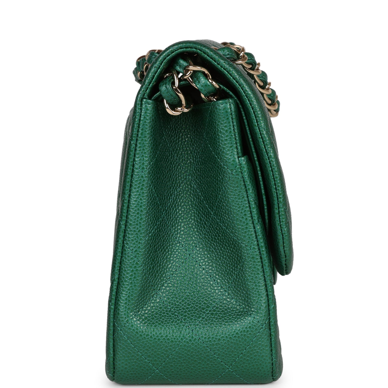 Pre-owned Chanel Jumbo Classic Double Flap Bag Emerald Green Caviar Light Gold Hardware