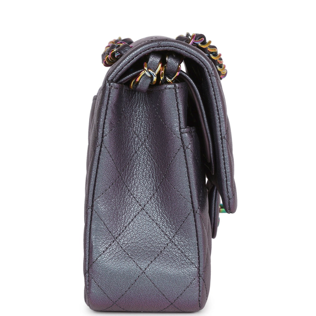 Pre-owned Chanel Medium Classic Double Flap Bag Iridescent Purple Mermaid Goatskin Rainbow Hardware
