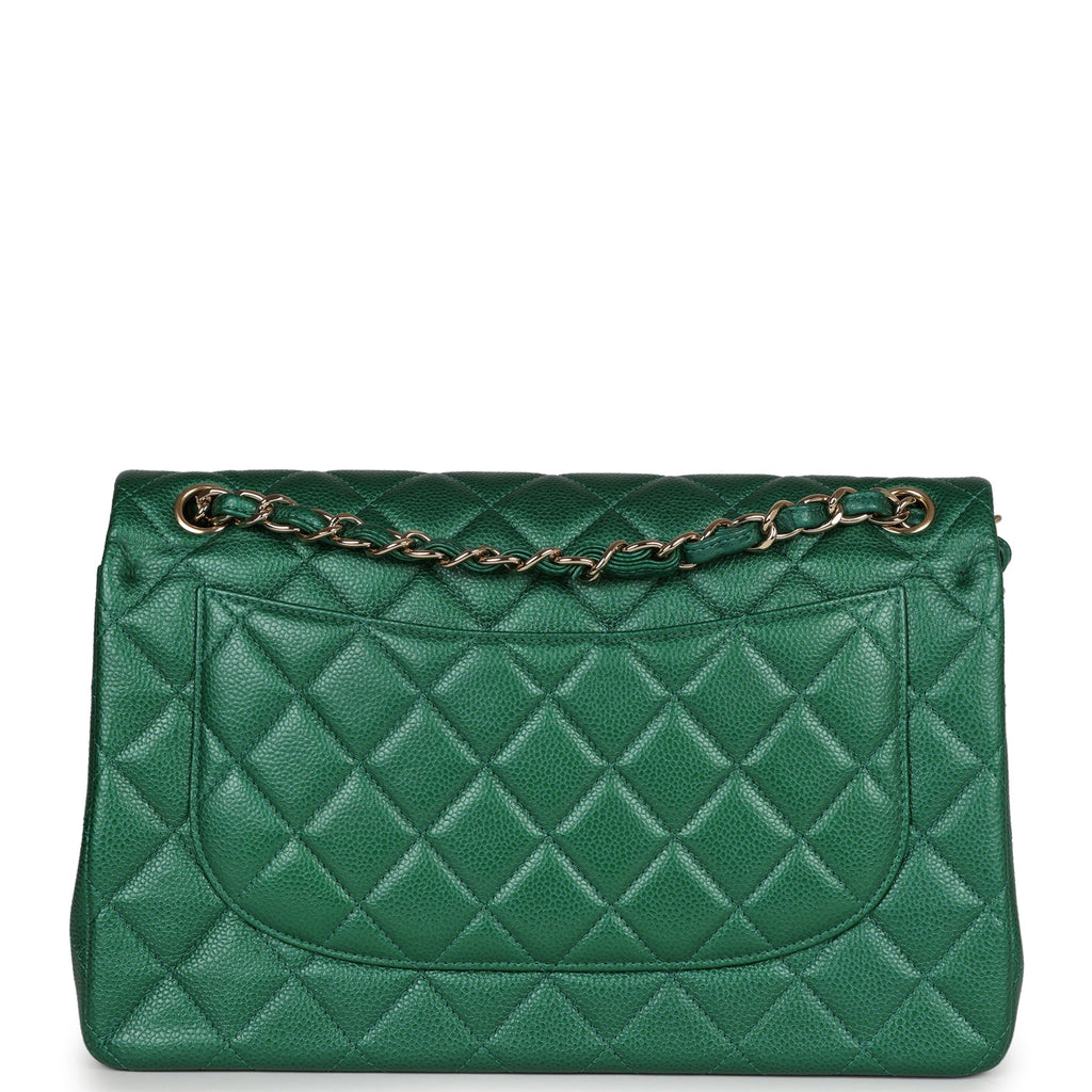 Pre-owned Chanel Jumbo Classic Double Flap Bag Emerald Green Caviar Light Gold Hardware