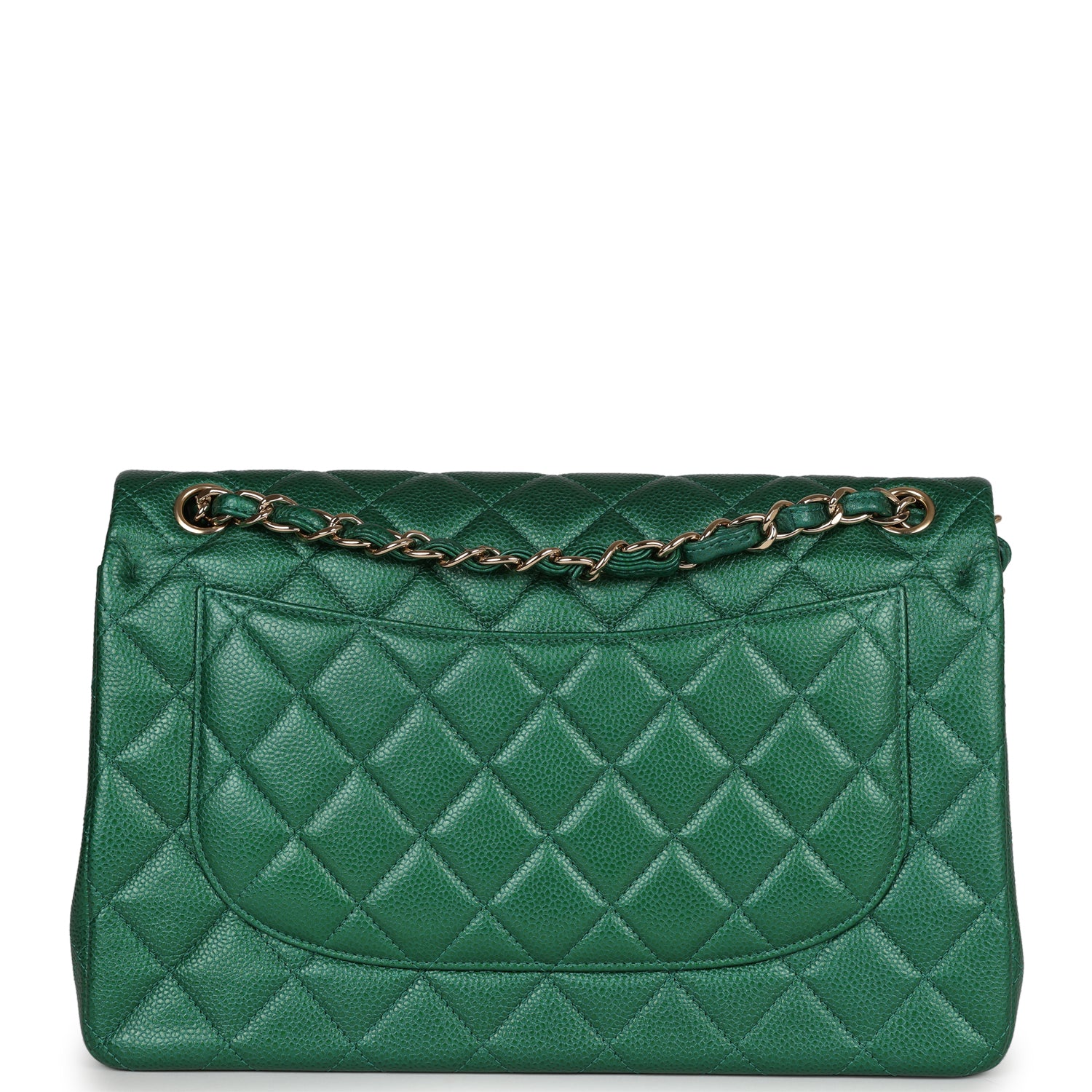 Pre-owned Chanel Jumbo Classic Double Flap Bag Emerald Green Caviar Light Gold Hardware