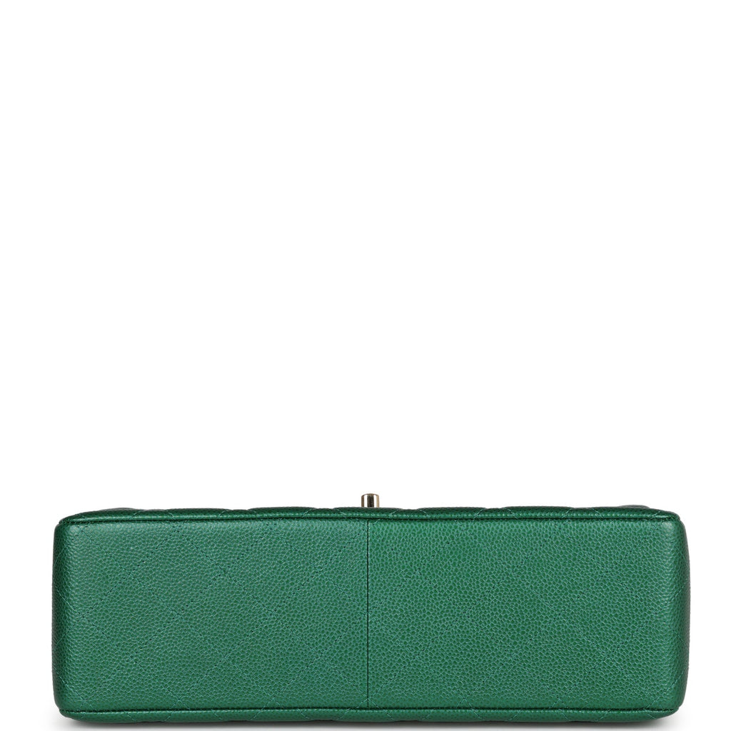 Pre-owned Chanel Jumbo Classic Double Flap Bag Emerald Green Caviar Light Gold Hardware