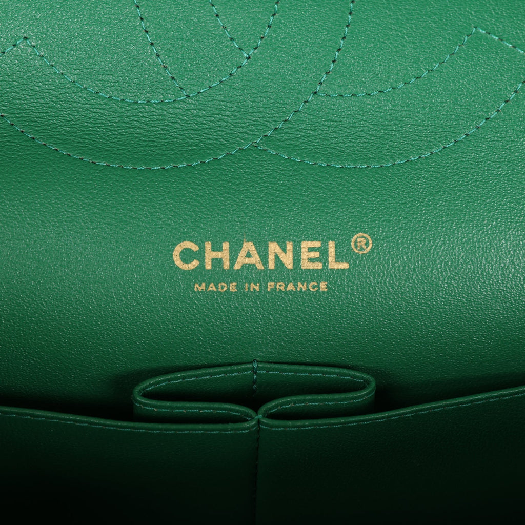 Pre-owned Chanel Jumbo Classic Double Flap Bag Emerald Green Caviar Light Gold Hardware