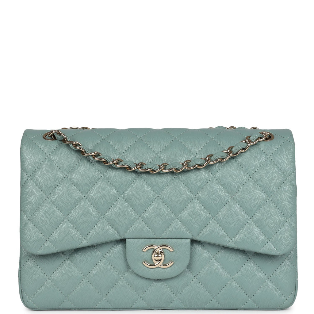 Chanel Jumbo Classic Double Flap Bag Dark Green Caviar Light Gold Hardware