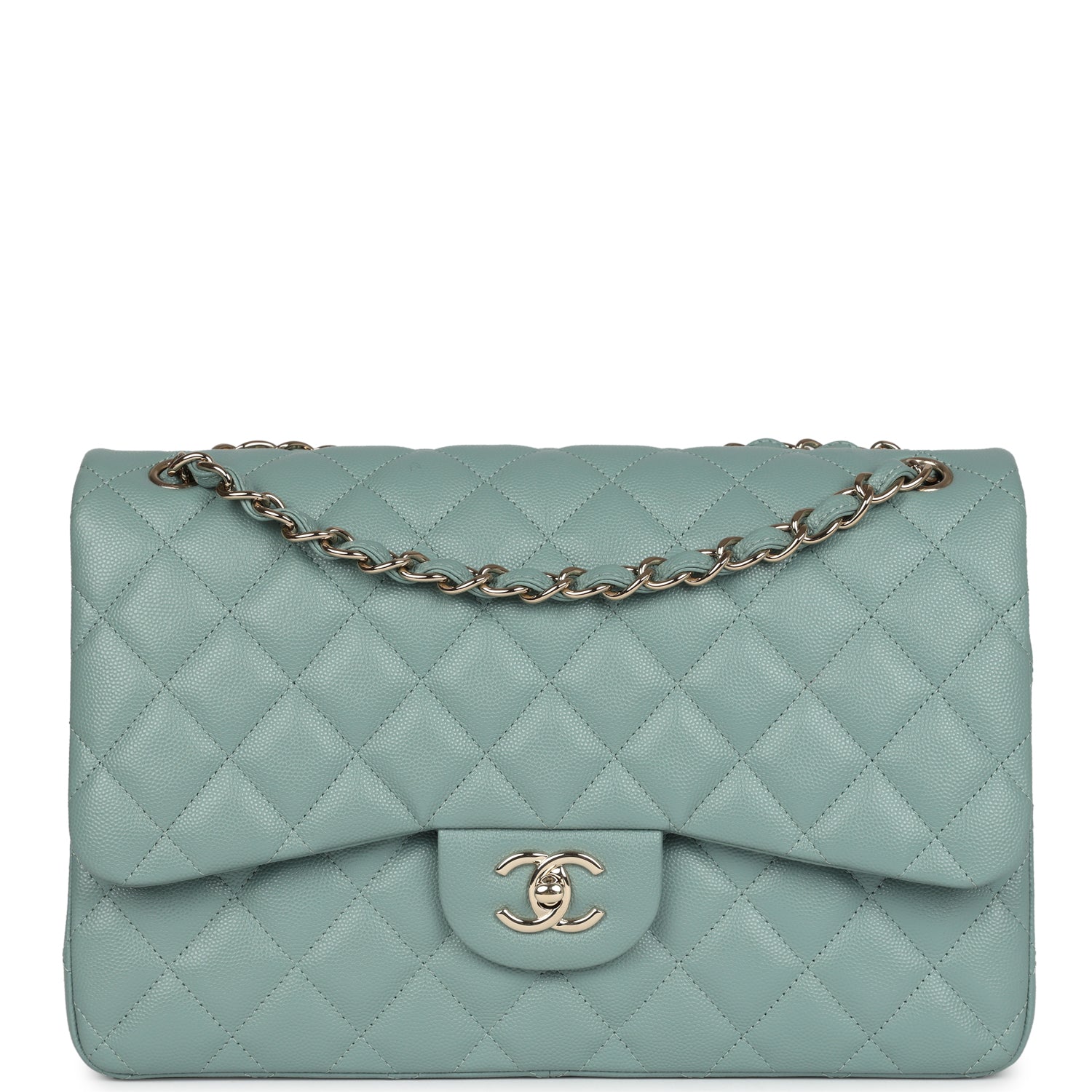 Chanel Jumbo Classic Double Flap Bag Dark Green Caviar Light Gold Hardware