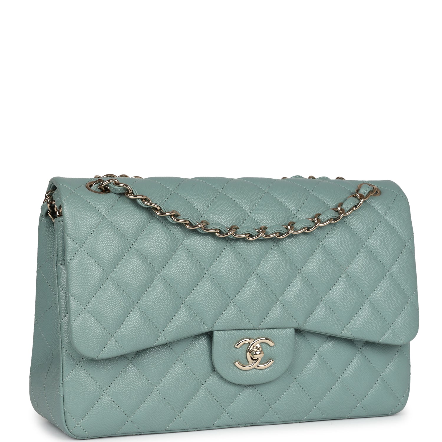 Chanel Jumbo Classic Double Flap Bag Dark Green Caviar Light Gold Hardware