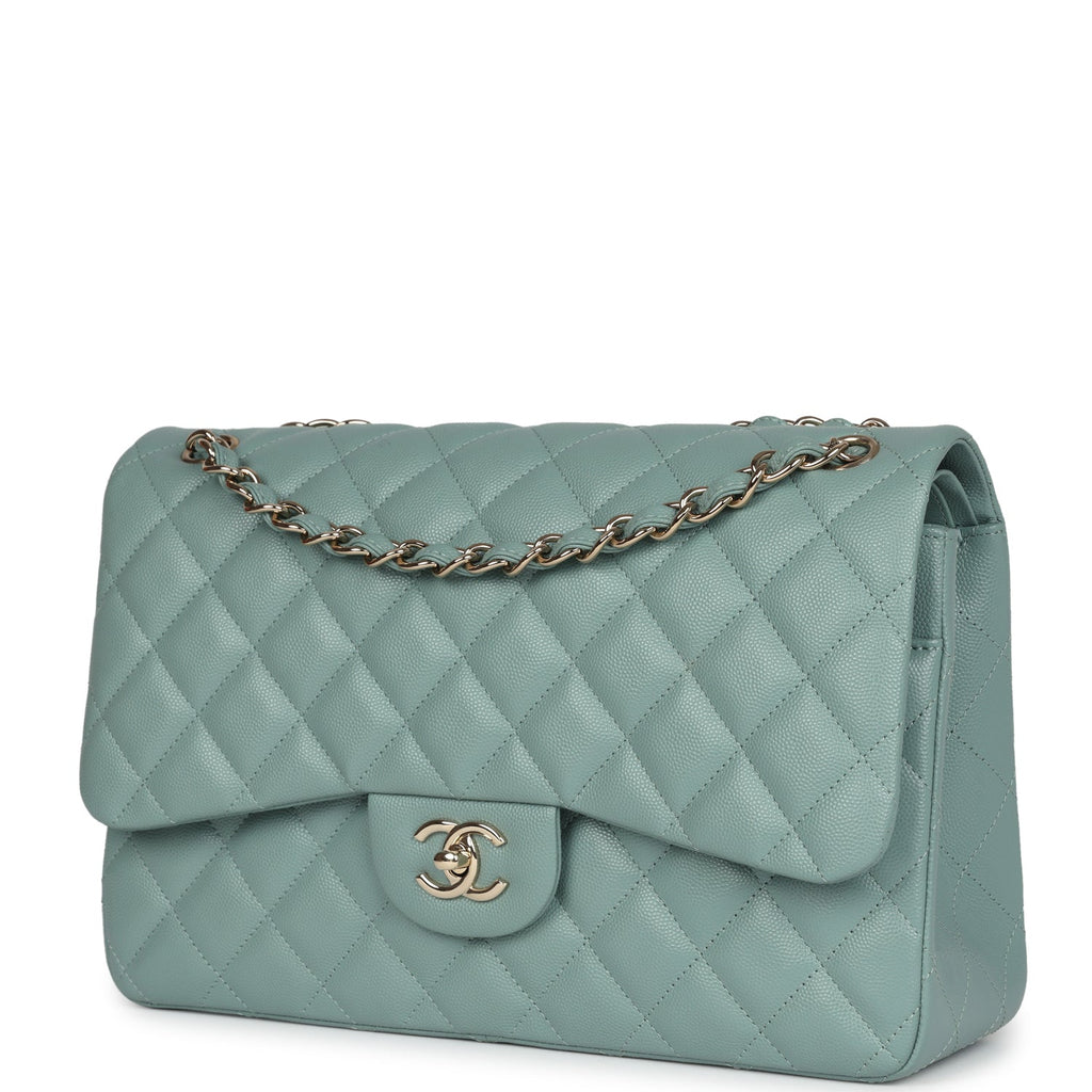 Chanel Jumbo Classic Double Flap Bag Dark Green Caviar Light Gold Hardware