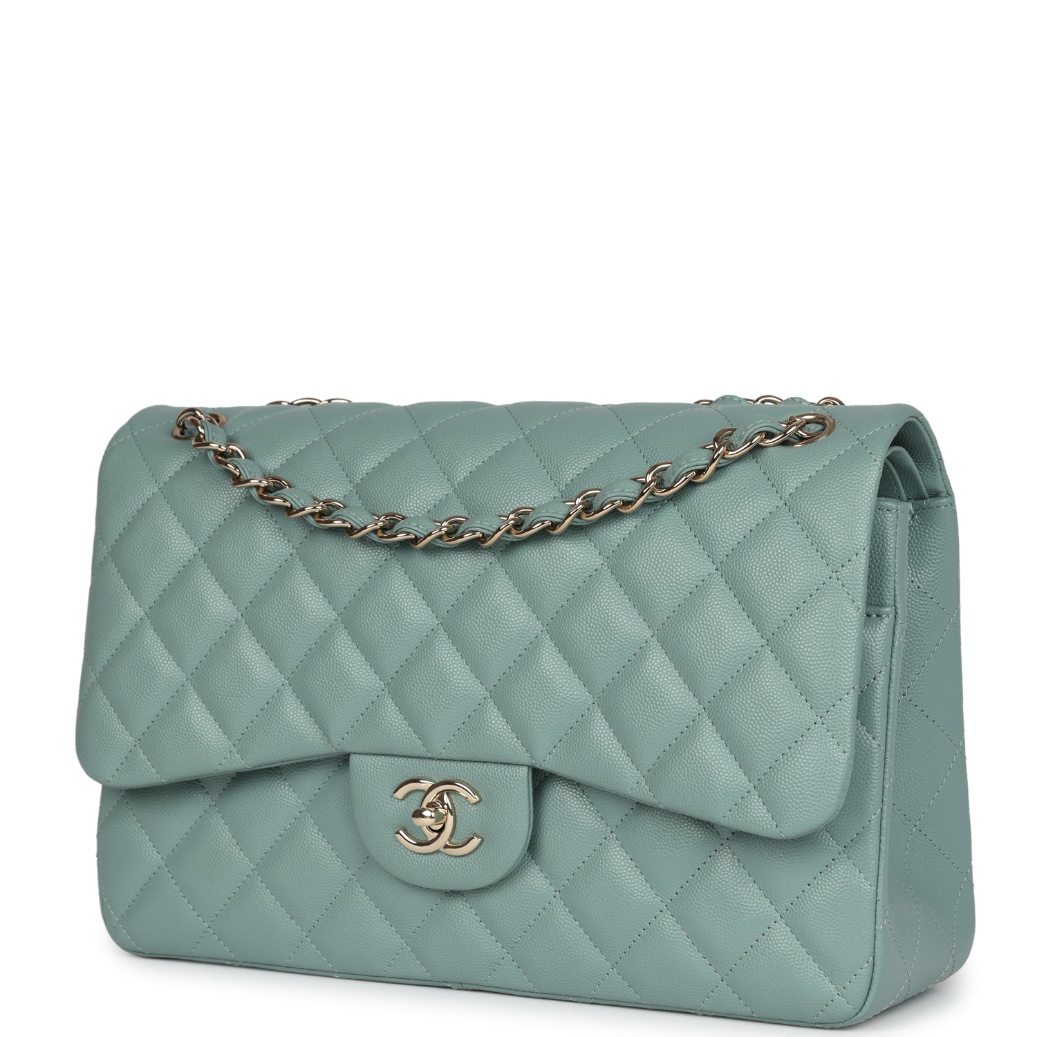 Chanel Jumbo Classic Double Flap Bag Dark Green Caviar Light Gold Hardware