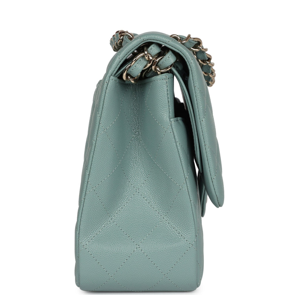 Chanel Jumbo Classic Double Flap Bag Dark Green Caviar Light Gold Hardware