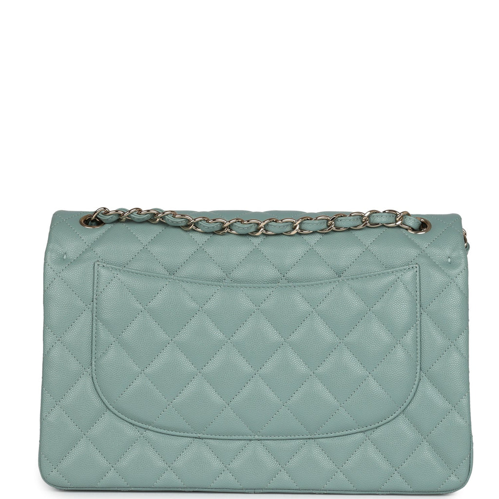 Chanel Jumbo Classic Double Flap Bag Dark Green Caviar Light Gold Hardware