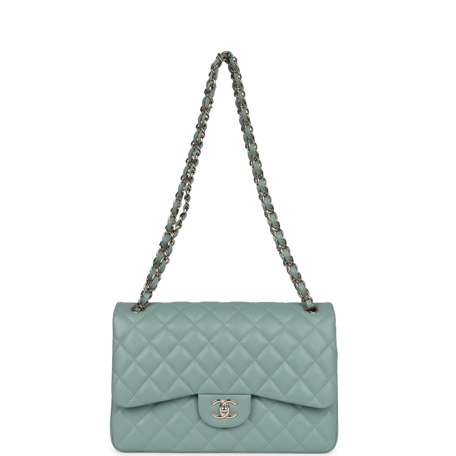 Chanel Jumbo Classic Double Flap Bag Dark Green Caviar Light Gold Hardware