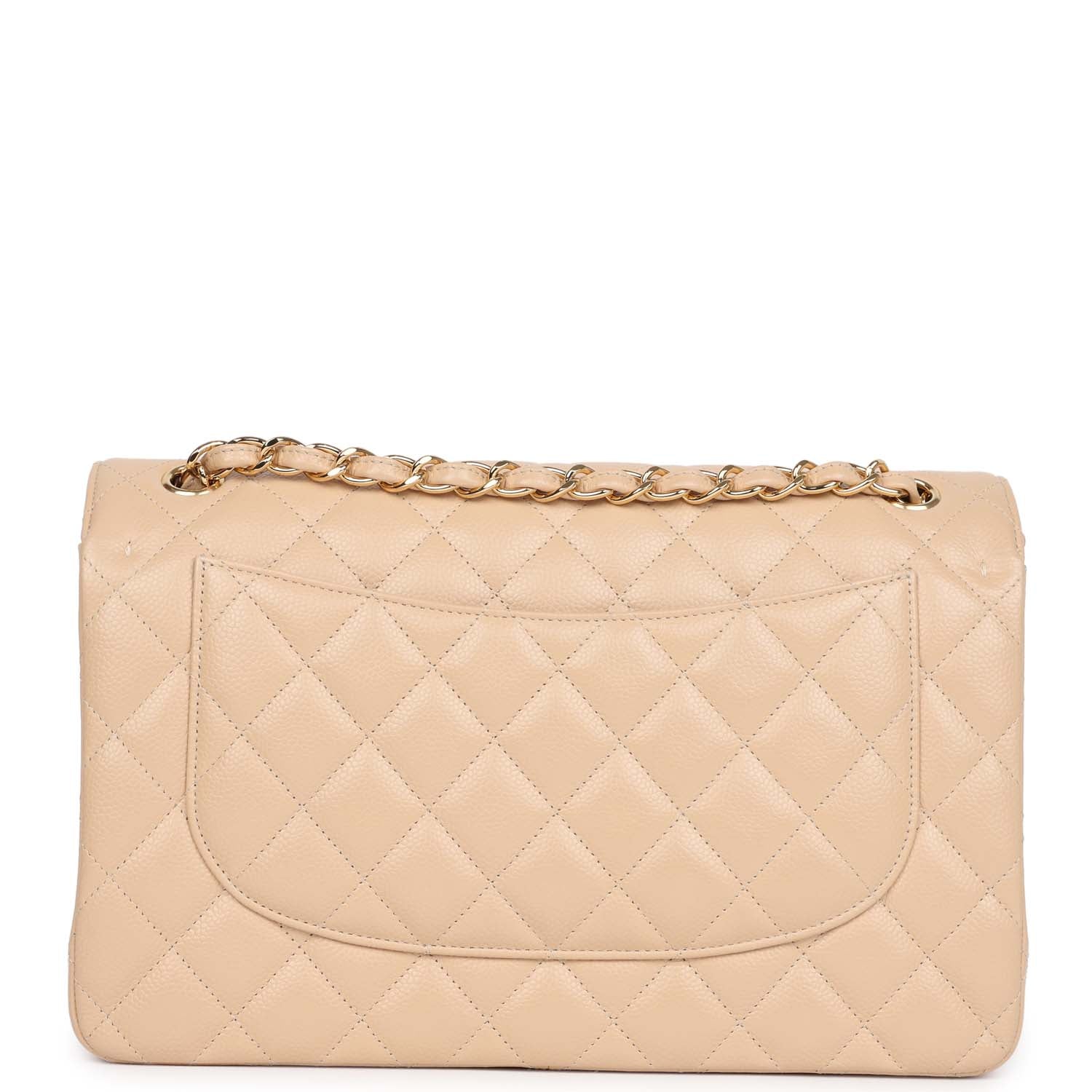 Pre-owned Chanel Jumbo Classic Double Flap Bag Light Beige Caviar Gold Hardware