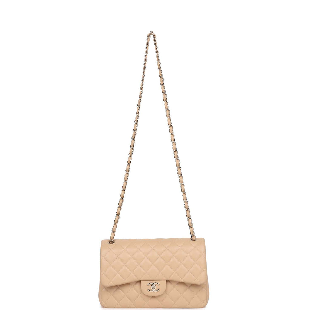 Pre-owned Chanel Jumbo Classic Double Flap Bag Light Beige Caviar Gold Hardware