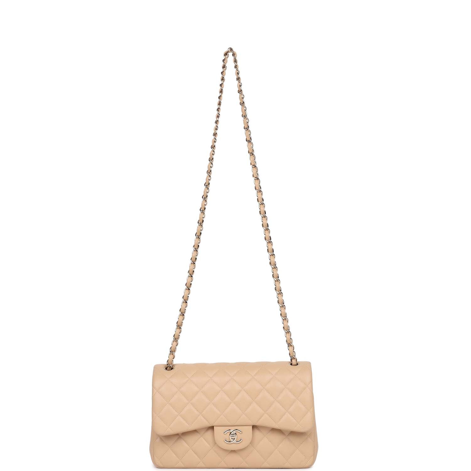 Pre-owned Chanel Jumbo Classic Double Flap Bag Light Beige Caviar Gold Hardware