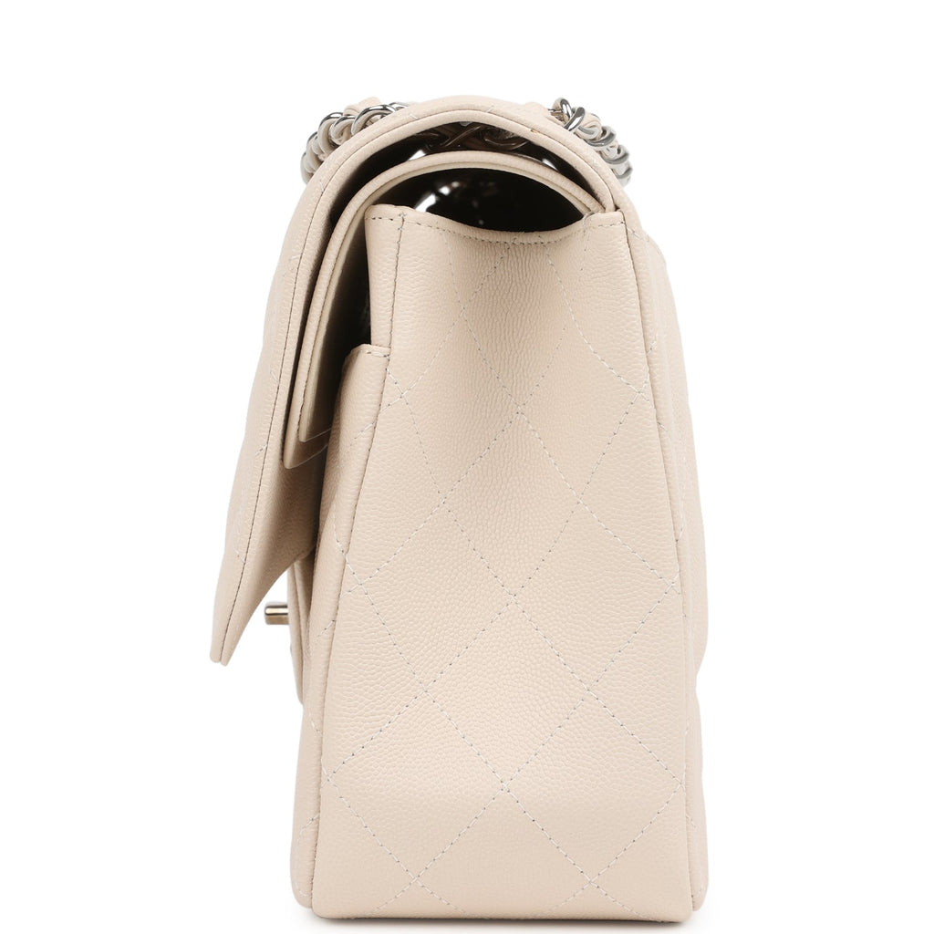 Pre-owned Chanel Jumbo Classic Double Flap Bag Light Beige Caviar Silver Hardware